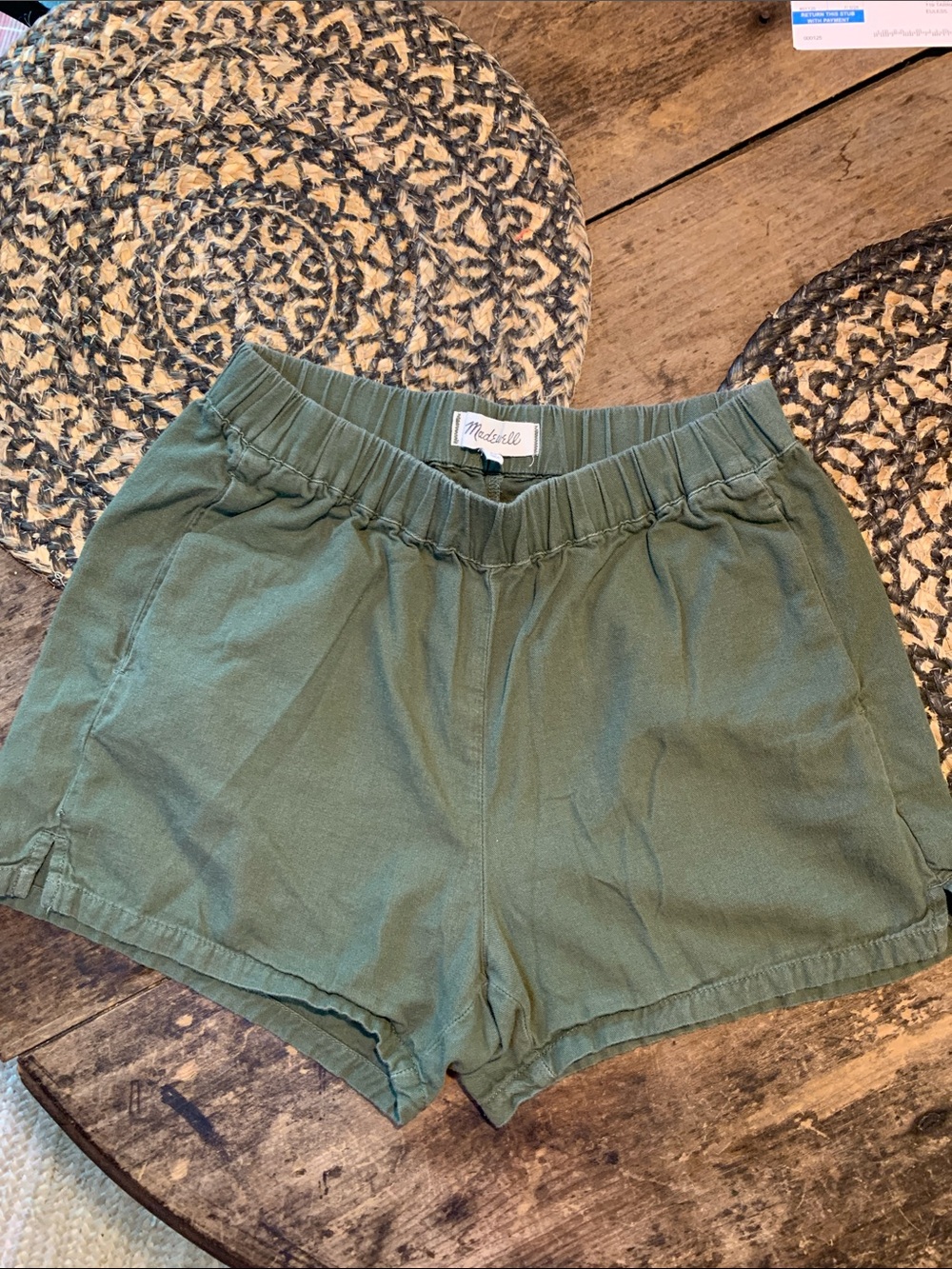 Madewell Olive Green Elastic-Waist Cotton Blend Pull On Shorts